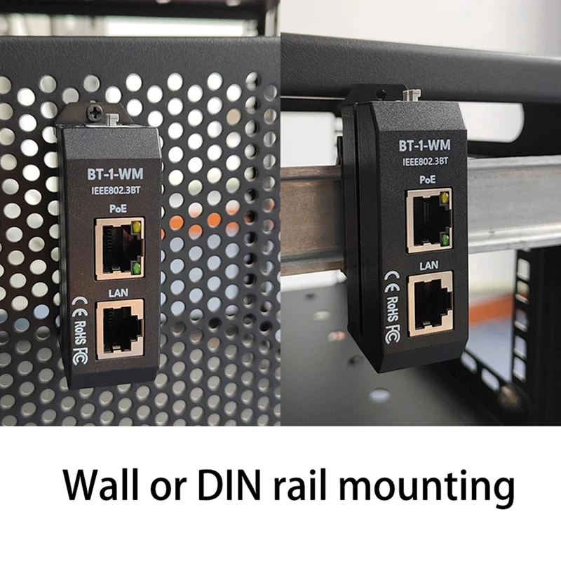 DIN Rail Single Port 2.5 Gigabit Poe Injector 2.5 Gigabit Poe Injector DIN Rail 2.5 Gigabit Poe Injector 90W Output Poe++