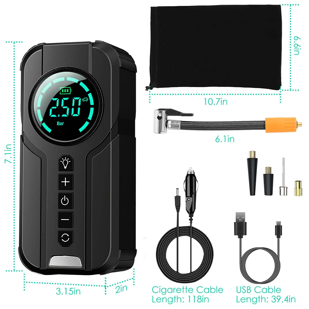 

Tire Inflator Portable Air Compressor 12V, Cordless Tire Inflation With Digital Tire Pressure Detection Kit, Power Bank Function