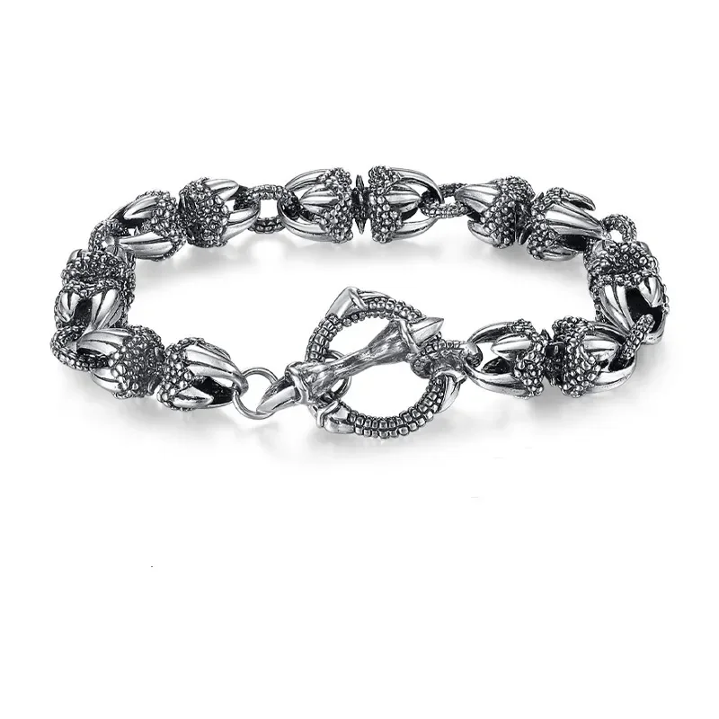 

S925 Sterling Silver Domineering Dragon Claw Fashion Retro Diamond Pestle Bracelet Light Luxury Niche Men's Bracelet