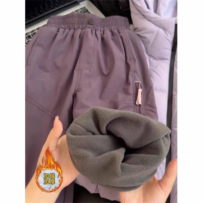 

Флисовая рабочая одежда для девочек, брюки, зимние теплые брюки, детские свободные широкие брюки, осенние модные ветровки, детские спортивные штаны