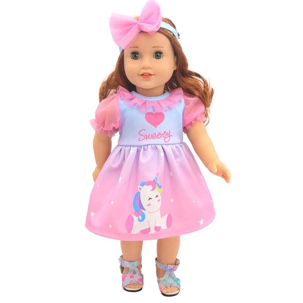 Pink And Blue Gradient Color Doll Clothes With Headdress, Suitable For 17-18 Inch Dolls, 43cm Newborn Doll Dress Set