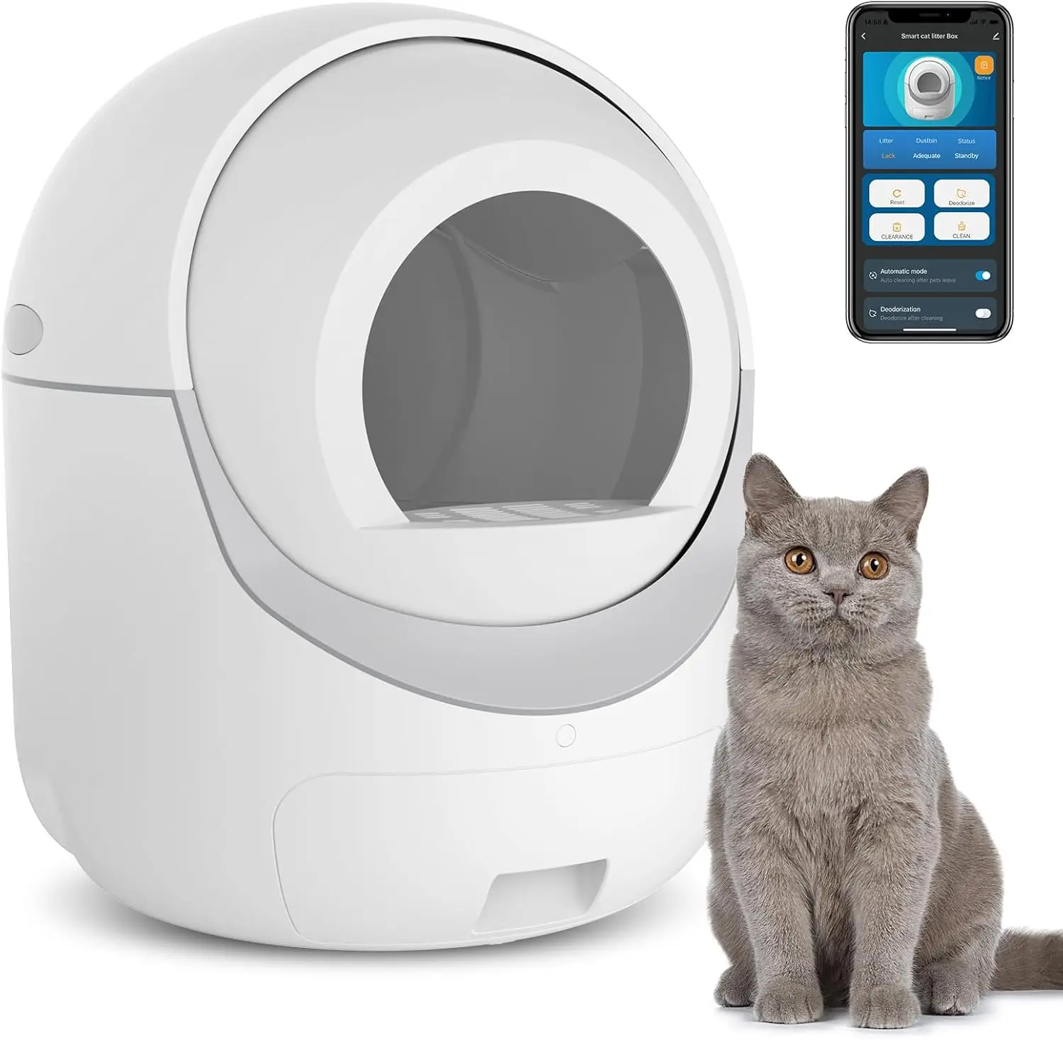 Self Cleaning Litter Box, App Control,Cat Litter Box Robot Suitable for Multiple Cats,Safety Protection 2 Rolls Garbage Bags