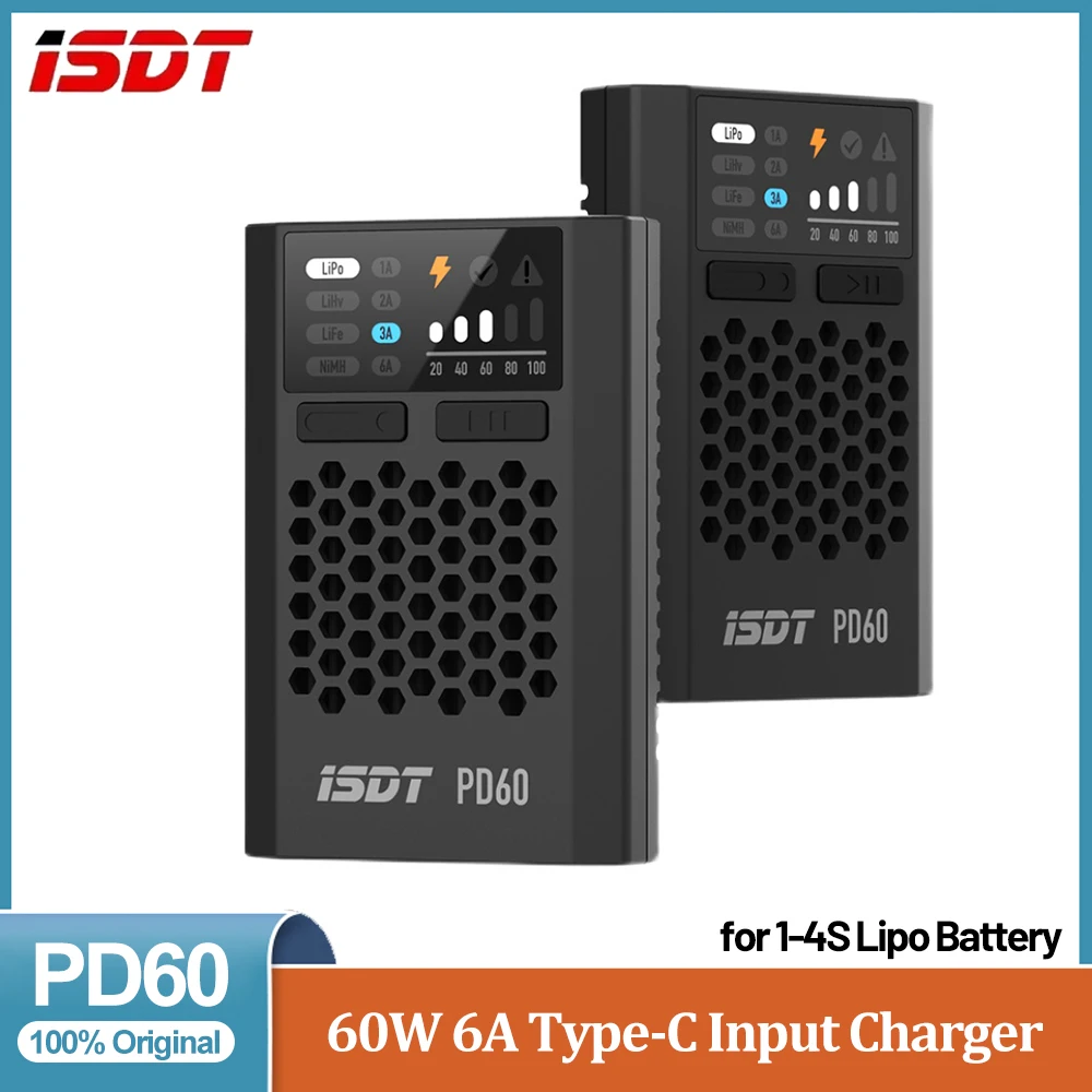 

ISDT PD60 Умное зарядное устройство 60 Вт 6 А Тип-C Входной аккумулятор Балансное зарядное устройство FPV для 1-4S Lipo Батарея RC Дрон Квадрокоптер Мультиротор DIY
