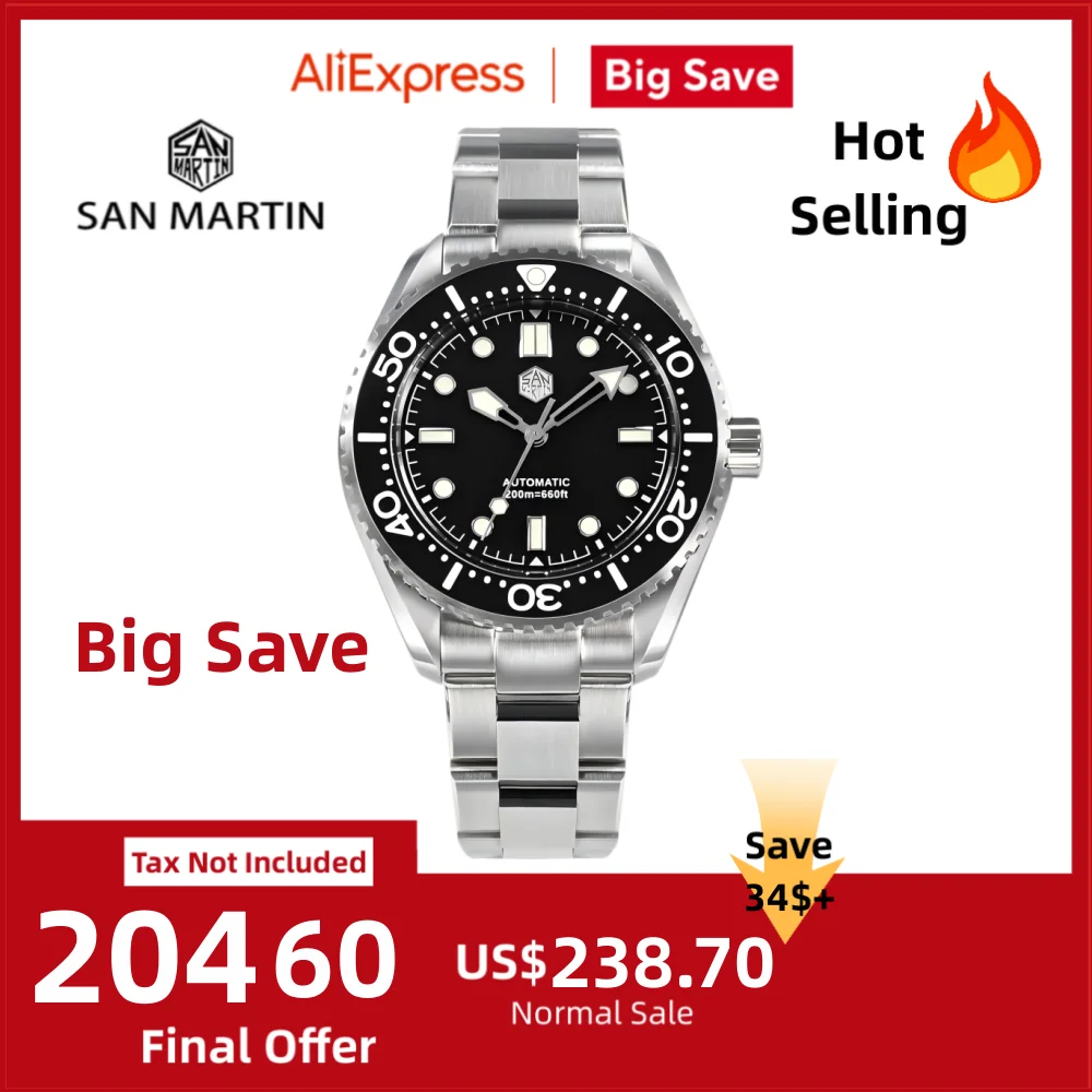 

San Martin 41,5 мм 8215 8315 Механические наручные часы Автоматические мужские часы Спортивный браслет 20 АТМ Светящиеся Montre Homme SN0036