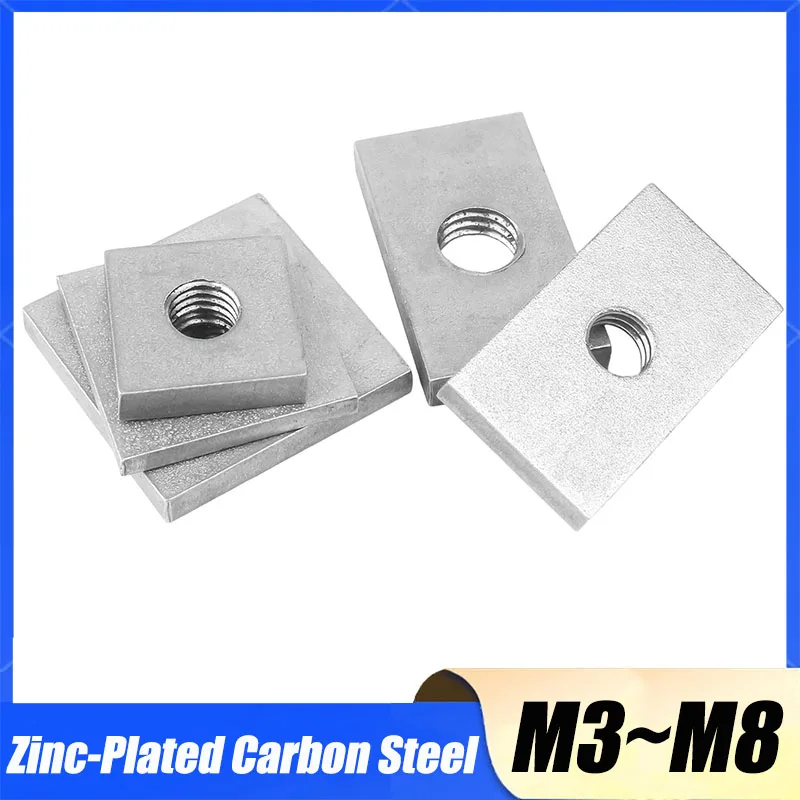 2~50Pcs Square Nut Zinc-Plated Carbon Steel Thin Rectangular Nuts M3 M4 M5 M6 M8 Slider Block For Aluminum Profile Accessory