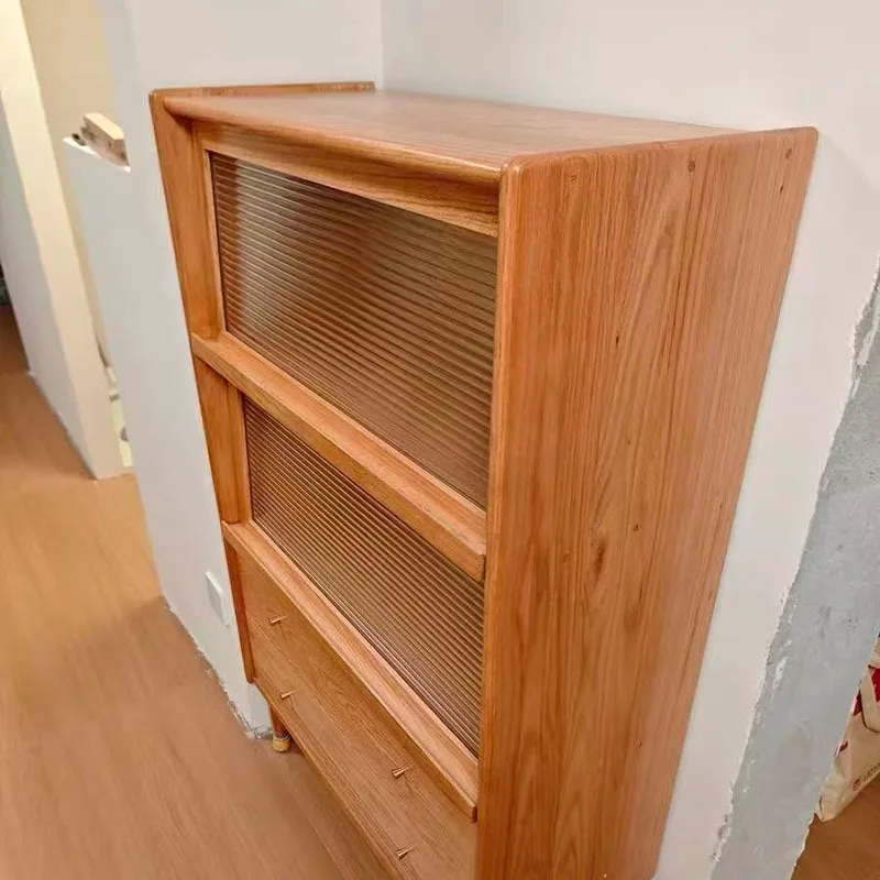 Factory direct sales red oak all solid wood flap door bookcase TV cabinet side cabinet storage bookcase storage cabinet with lam