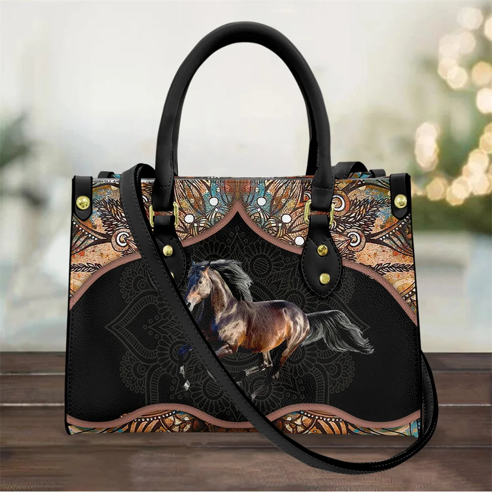 Tribal Horse Print Luxury Handbag Women PU Leather Shoulder Bag Casual Top-handle Vintage Crossbody Bags Brand Lady Pouch Sac