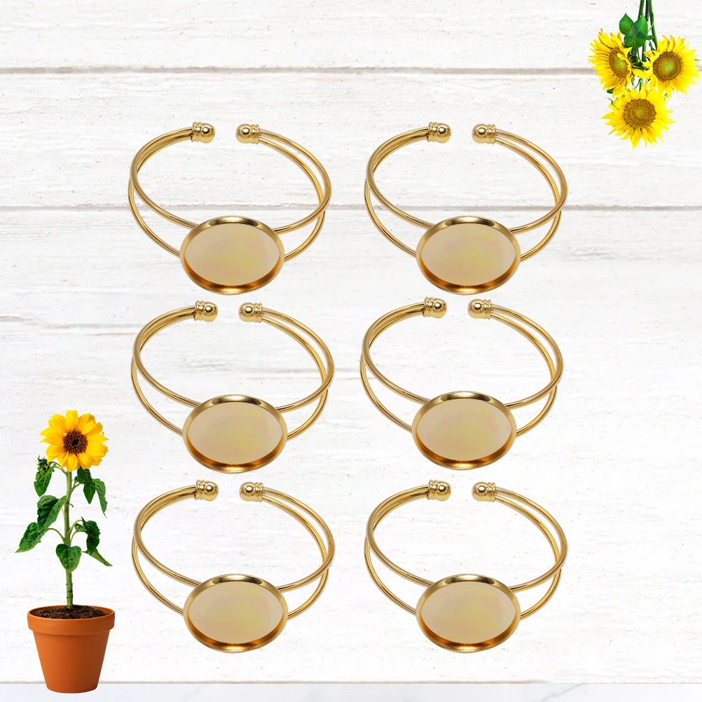

6pcs 18Mm Round Copper Bracelet Trays Diy Jewelry Making Resin Crafts Cameo Charms Wide Usage Durable Metal Bezel Golden