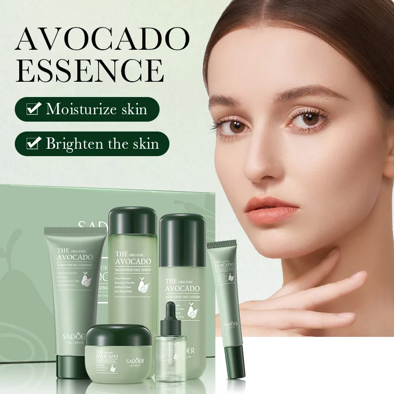 

Avocado Skin Care Product Set, Six-Piece Set for Cleansing, Hydrating, and Moisturizing, Deeply Cleans Skin Impurities and Cosmetic Residue, Cleans Pores and Purifies the Skin. Reduces Fine Lines Around the Eyes, Provides Delicate and Soft Care.