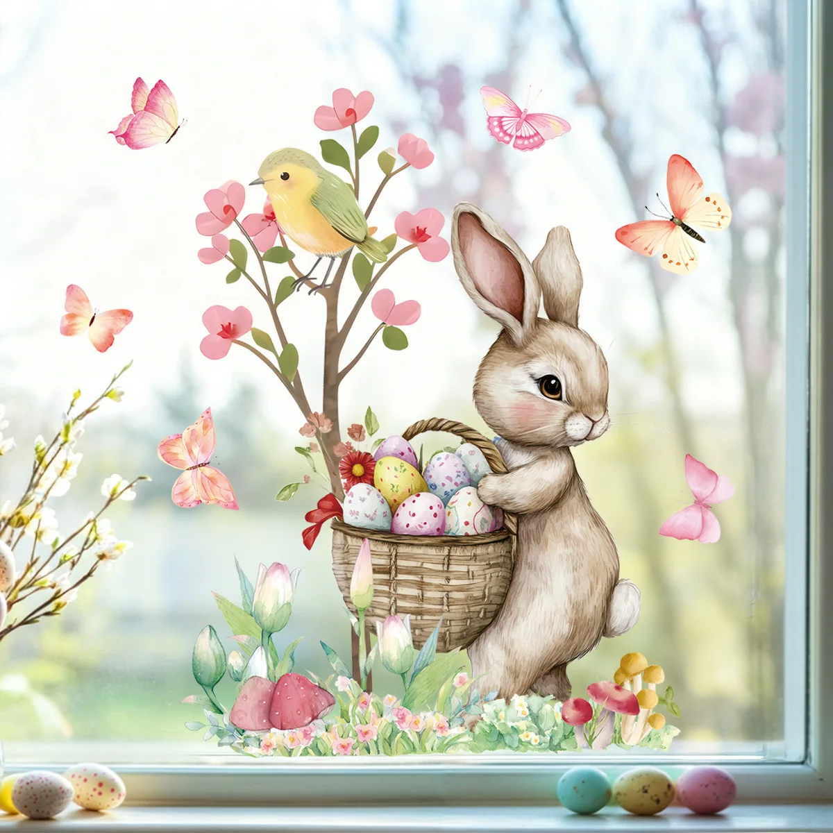 Pasen Nieuw product Elektrostatische patch Schattig konijn Kleurrijke eierstickers Glazen raamstickers Kinderkamerdecoratie