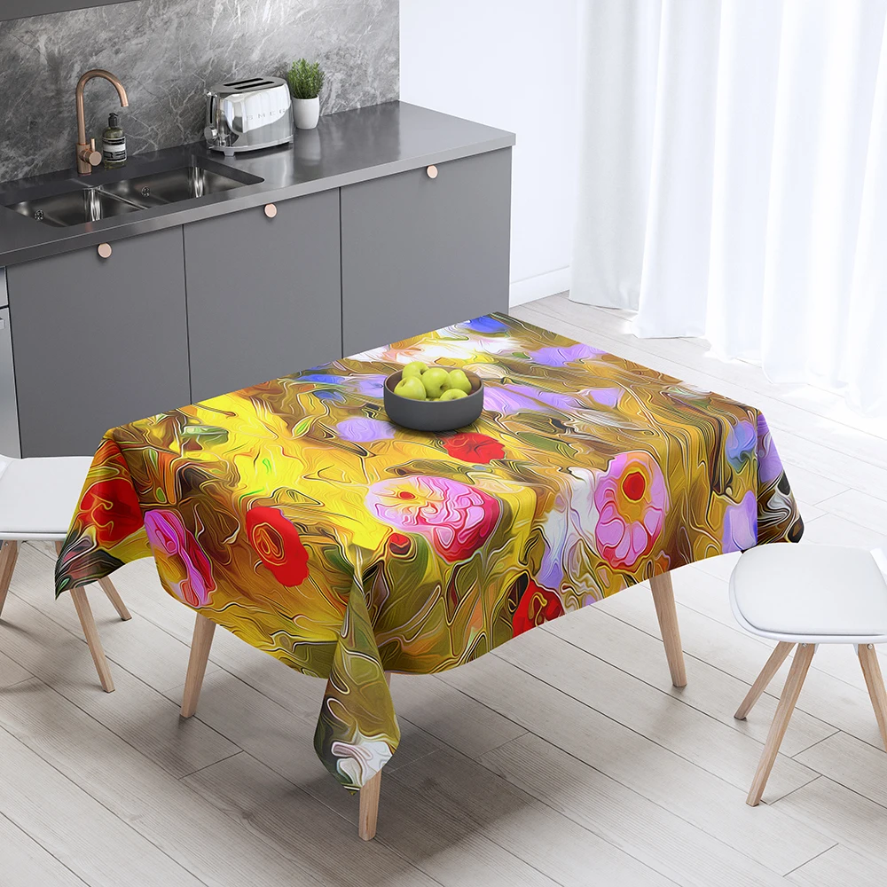 Abstract Floral Pattern Printed Tablecloth Home Decor Colorful Party  Stain Resistant  Dust Cover