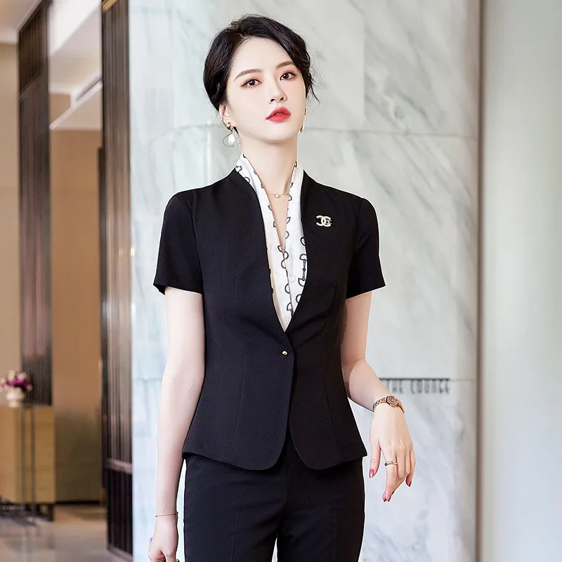 Short Sets Women Summer Thin High End Professional Temperament Fashion Purple Blazer And Pants Office Ladies Work Wear