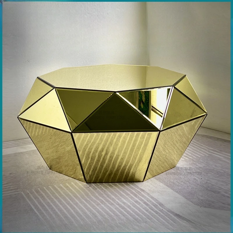 Mirror octagonal coffee table, corner table, glass entrance table, living room and study decoration