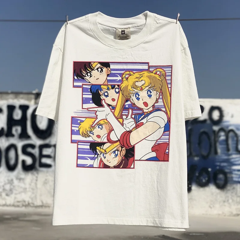 

Anime Sailor Moon Summer Fashion Trendy T-shirt American-style Pure Cotton Loose Top Cartoon Women Short-sleeved Birthday Gifts