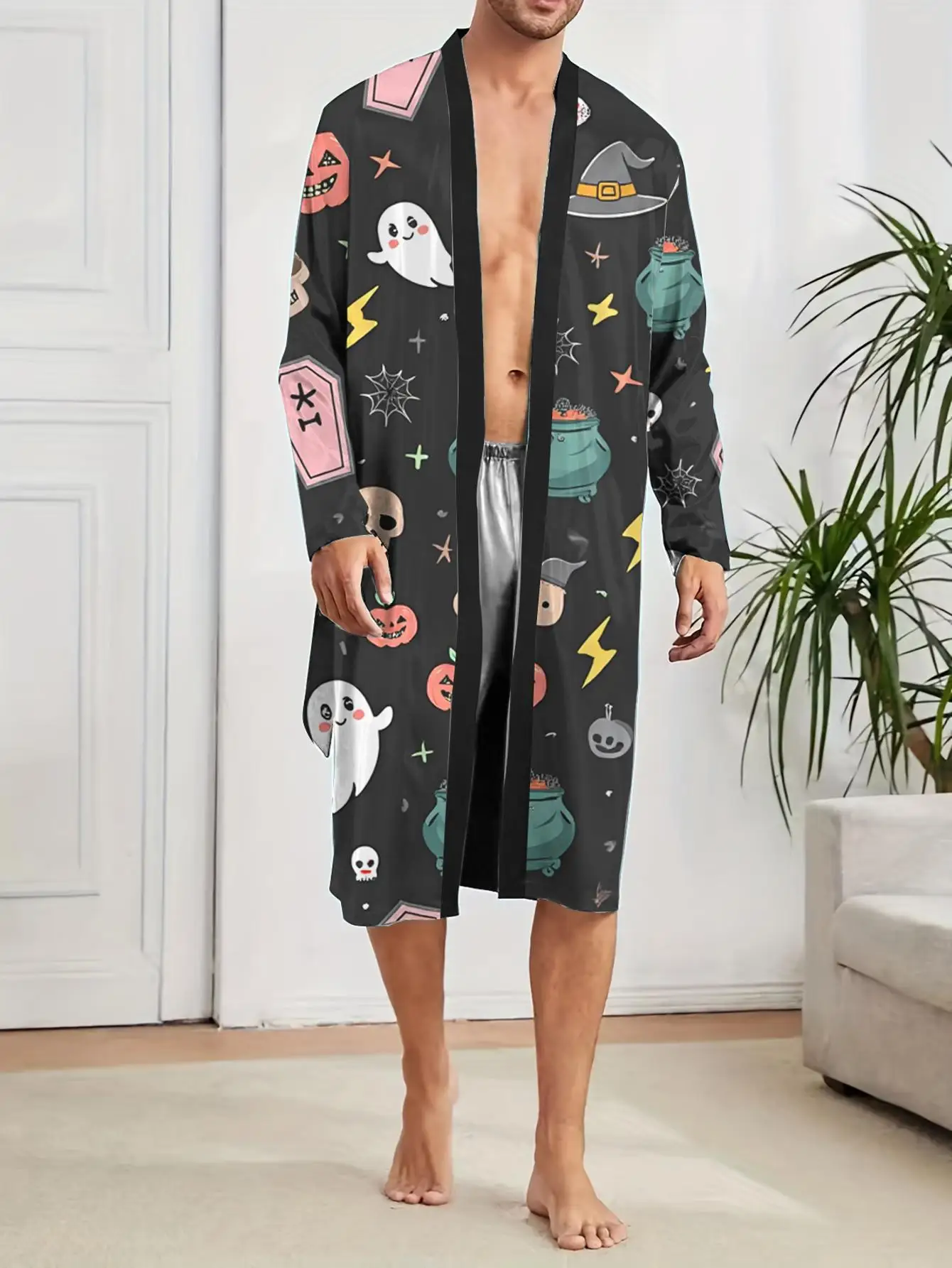 1pcs Men's Robes 2026 Spring/Summer Polyester Men's bathrobe Shower robe Graphic Robes 3D Printed Long Nightgown Bathrobe
