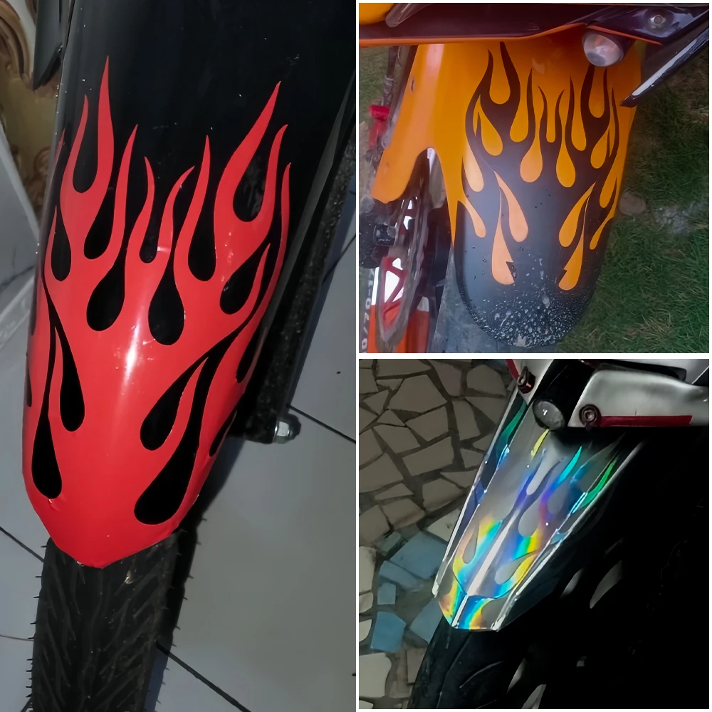 

Flame Waterproof Self-adhesive Vinyl Decal, Motorcycle Fender Mudguard Sticker for Honda Yamaha Suzuki Ducati KTM Decoration