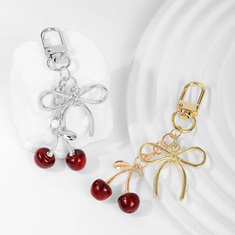 [YY35]【xxx】Red Cherry Keychain Chain Bowknot Charm Pendant Keyring Jewelry For Girl Women Gift Bag Decoration[ZN]