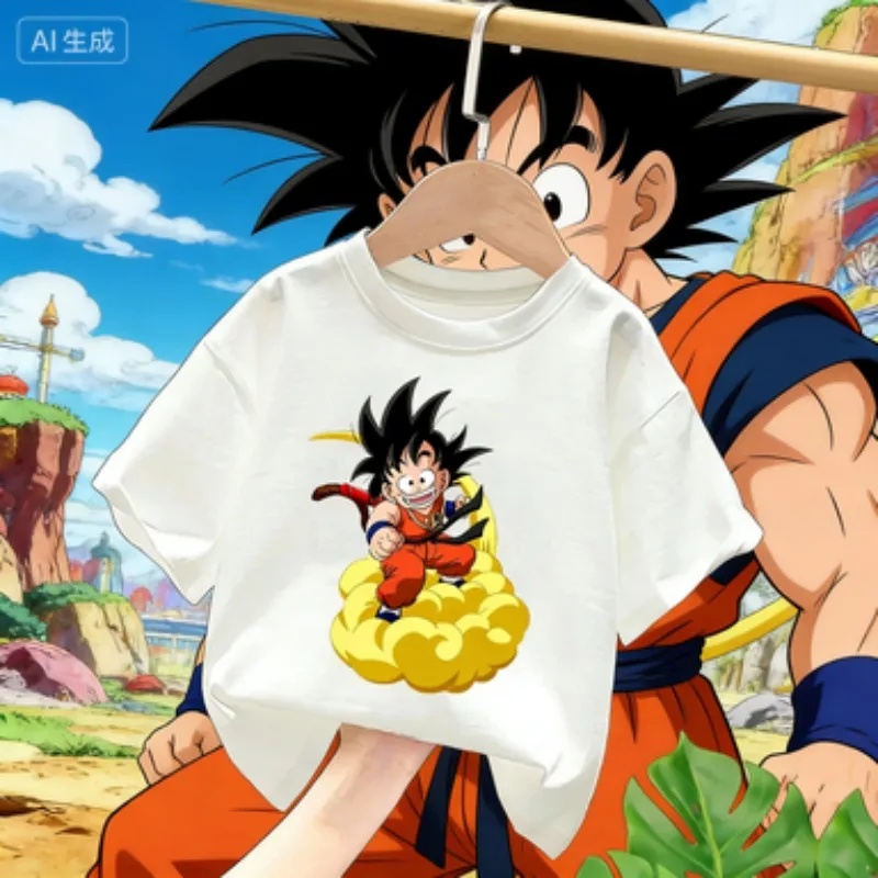 Dragon Ball Z Cotton Printed Boys and Girls T-Shirt for Children, Unisex, Cartoon Style, Suitable for Children Size 100-160 Tall