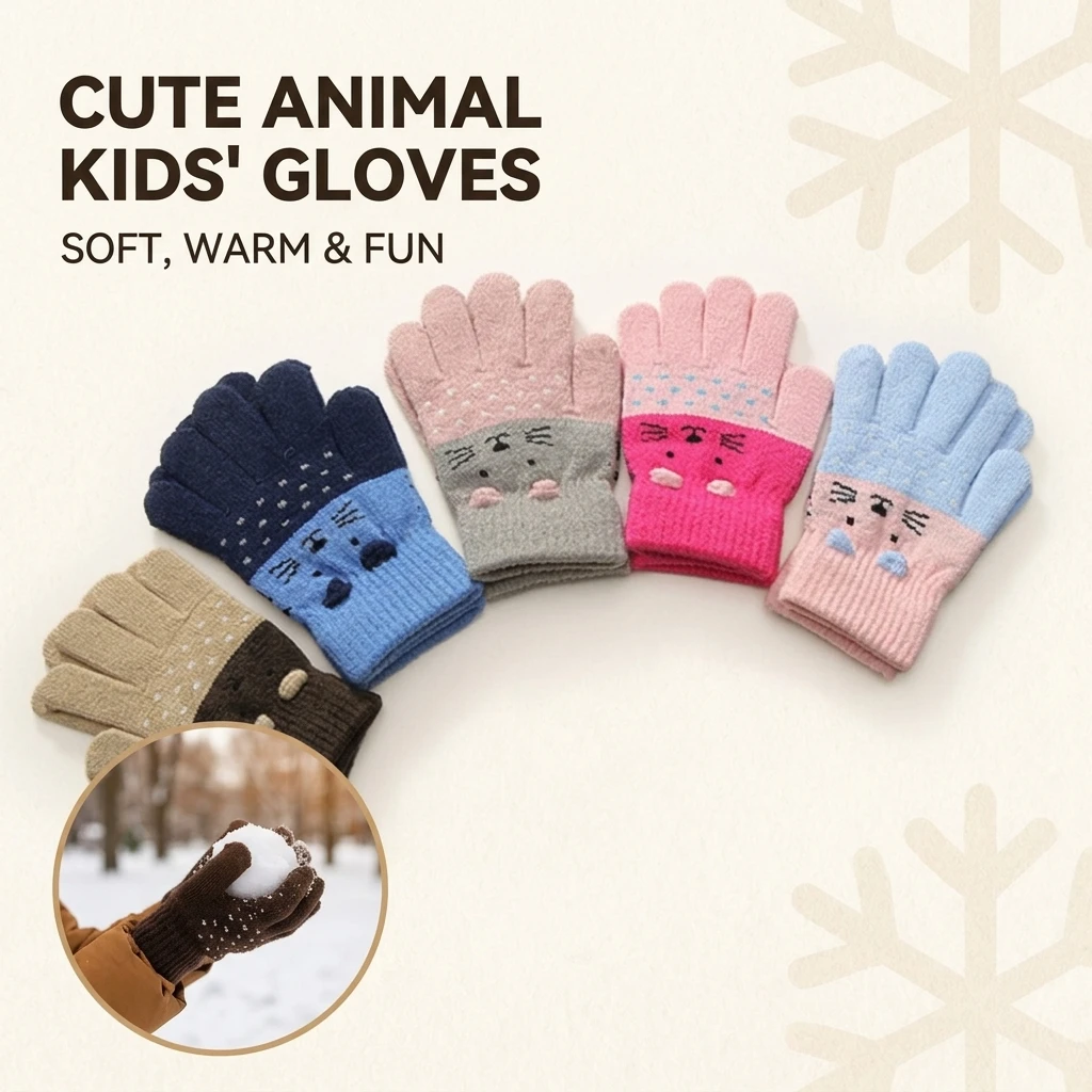 Cute Knitted Cat Winter Gloves Five Finger Velvet Warm Male Female Baby Woolen Outdoor Split Finger Gloves