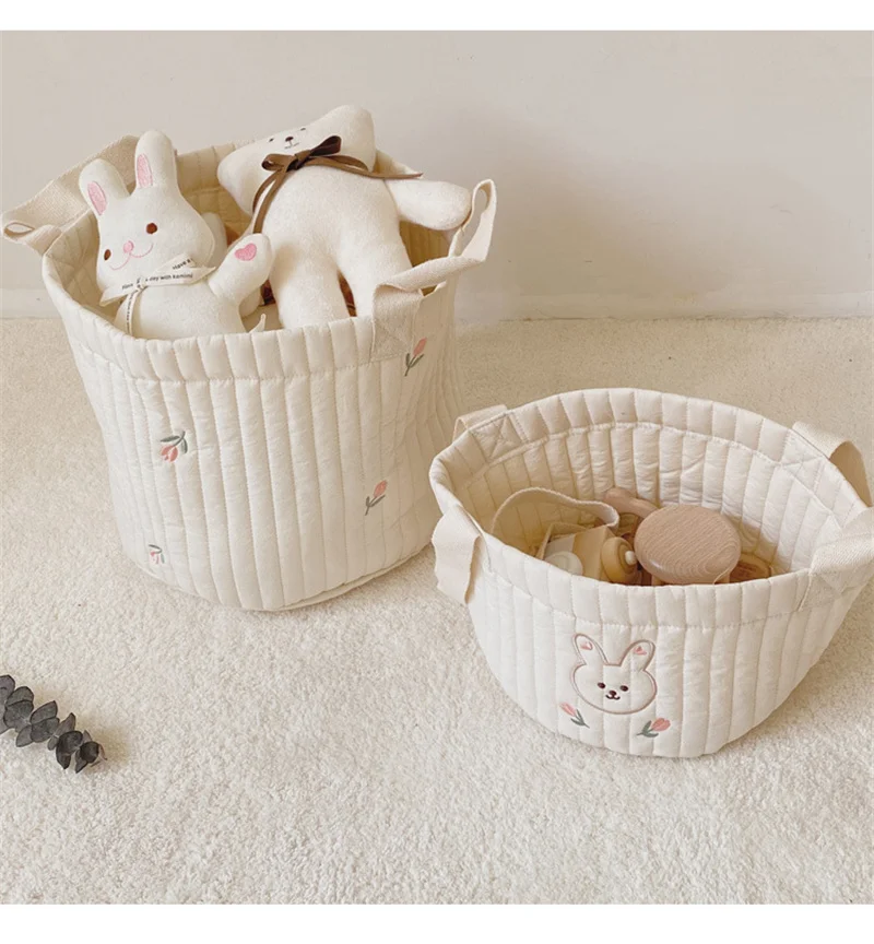 Cute Bear Embroidery Diaper Bag Nappy Organizer Cotton Mommy Bag  Basket for Laundry Clothes Toys Newborn Baby Kids Storage Bags