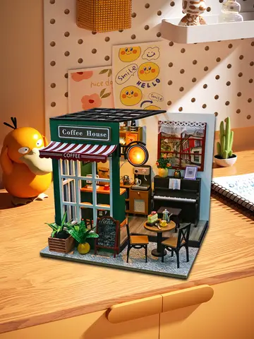 DIY 3D Puzzles Wooden Toy Miniature Dollhouse Handmade Doll House Model Building Kits Coffee House Toys For Children Gifts