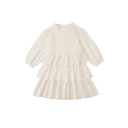 Children's Ear Collar Long Sleeve Dress 2024 Autumn New Korean Chiffon Cake Princess Skirt for Small and Medium Sized Kids Dress