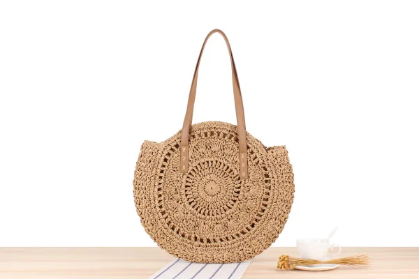 2023 Summer Round Straw Bags for Women Rattan Bag Handmade Woven Beach CrossBody Bag Female Message Handbag Totes