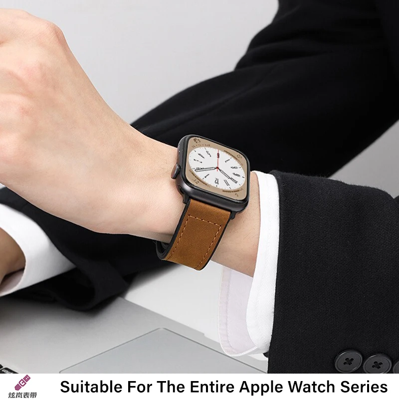 애플워치 밴드 45mm 44mm 40mm 41mm 49mm 42mm용 마그네틱 버클 가죽 스트랩, iWatch 시리즈 9 8 7 6 5 4 SE 울트라 호환