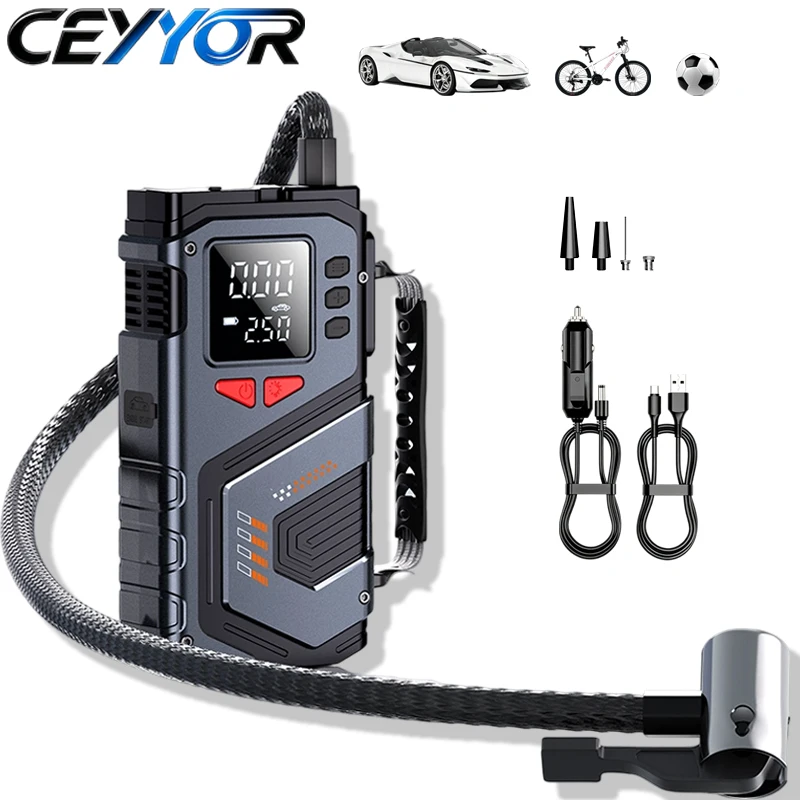 CEYYOR Air Pump For Auto/Motorcycle/Bike Tires With Digital Pressure Gauge 150PSI Portable Air Pump Electric Powerful 타이어공기주입기
