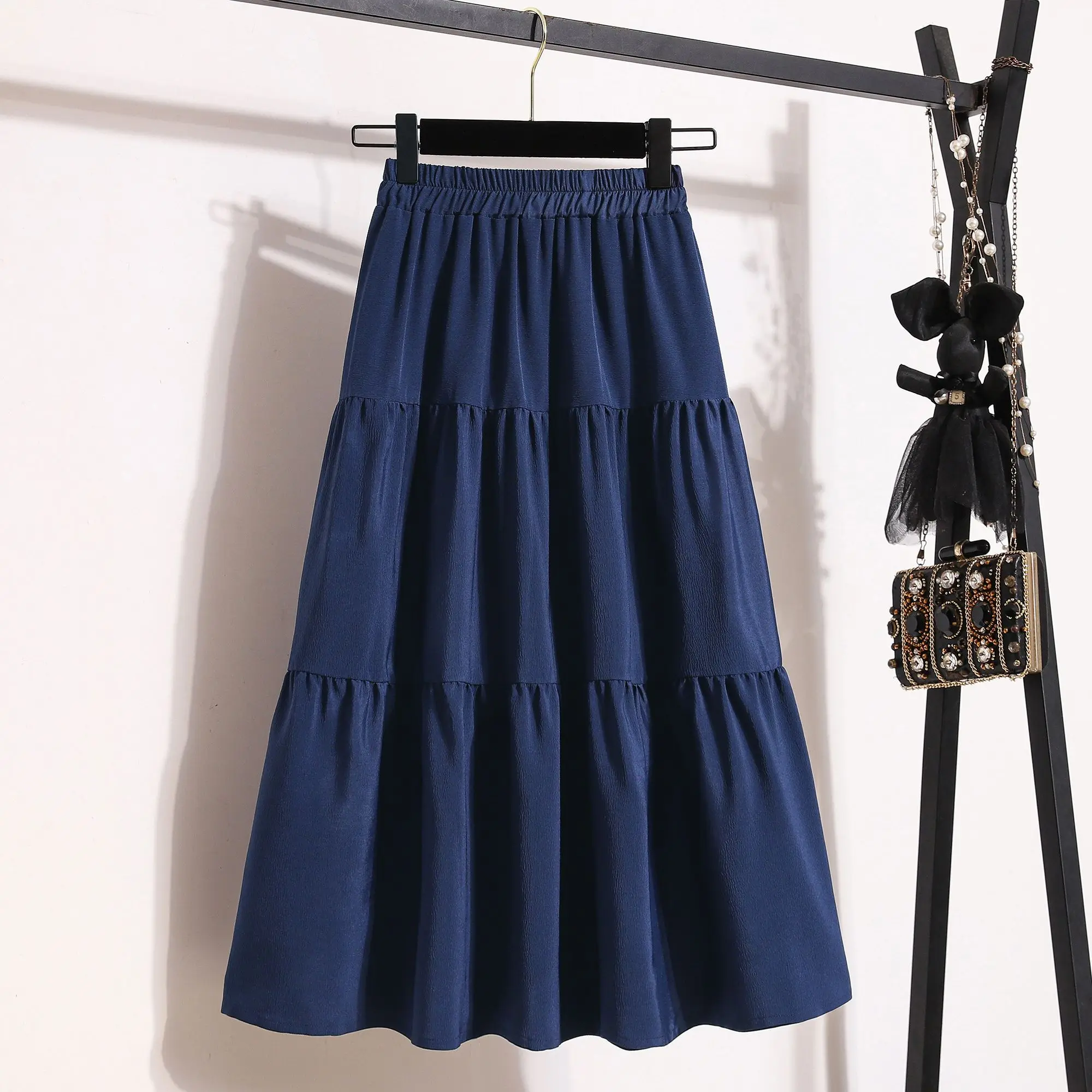 

Весна 2024, новая лоскутная юбка-миди с высокой талией, цвет, простая модная универсальная утягивающая юбка больших размеров