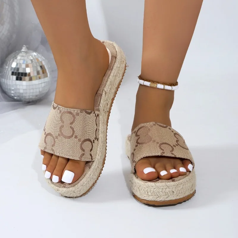 

Thick soled sandals 2024 new one line strap for external wear, flat bottomed casual height increase women's sandals and slippers