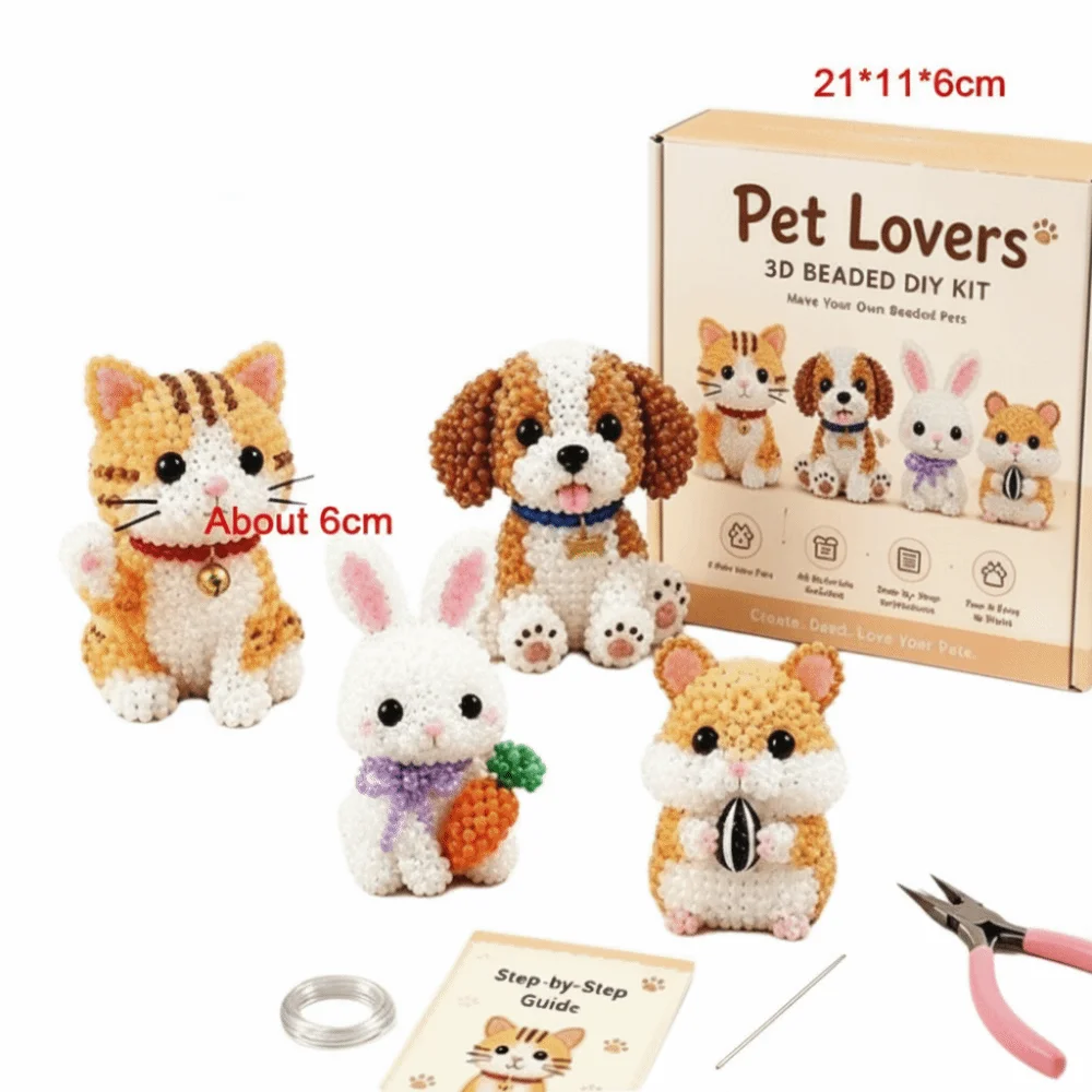 Tiny Beads 3D Beaded Animal Kit Cute Design Creative Craft Bead Weaving Kit Animal Shape DIY Bead Craft Kit Home Decor