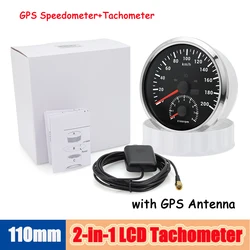 110mm Auto Speedometer Tachometer 2 in 1 Digital Speed Gauge with GPS Antenna 0~8000rpm Car Odometer RPM Tach Hour Meter KMH/MPH