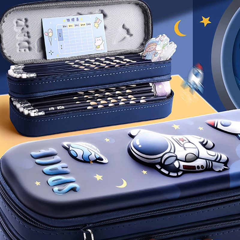 3D Astronaut Pencil Case Boys Stationery New Popular Student Double-layer Large Capacity Waterproof Pink Rabbit