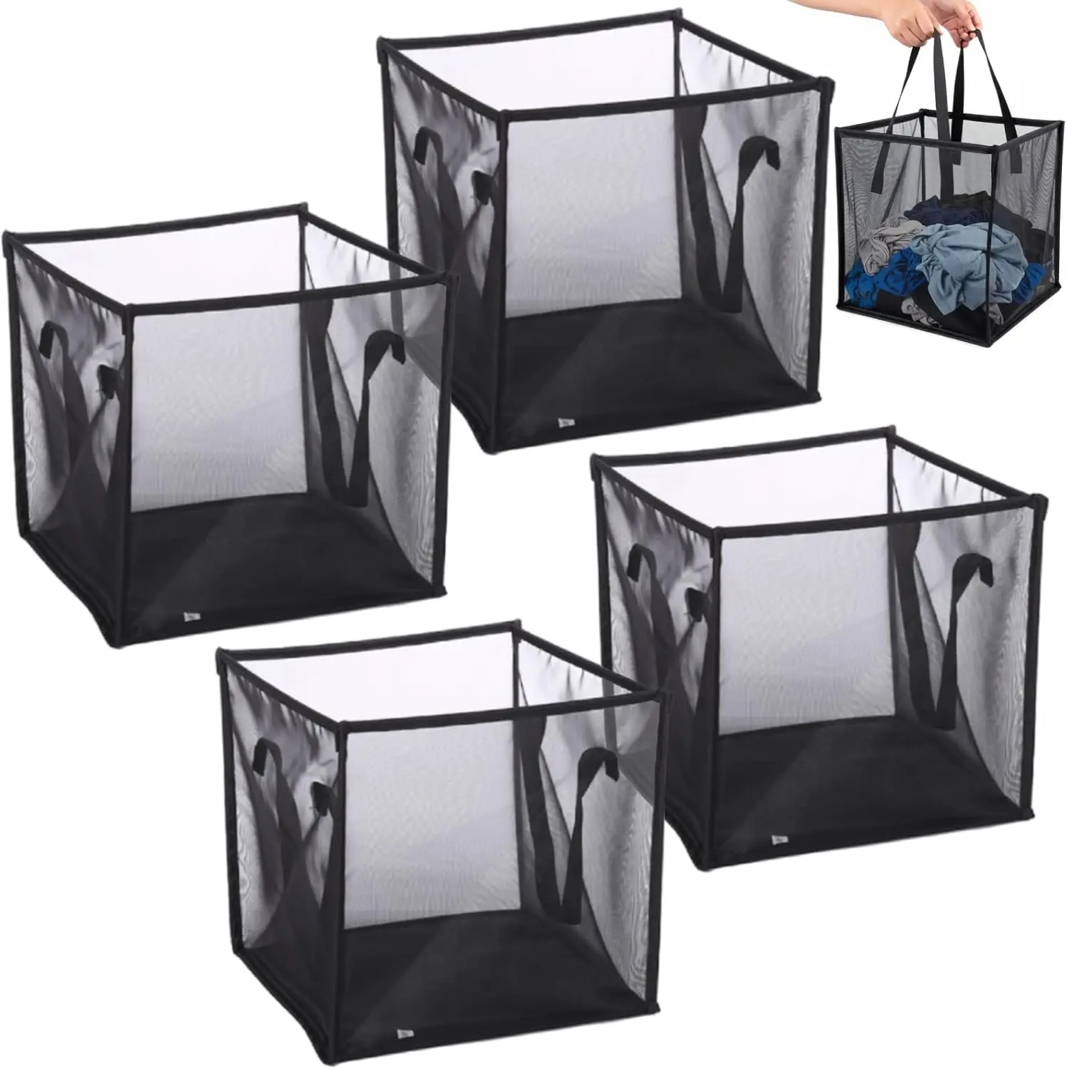 

4 Pack Popup Laundry Hamper, Collapsible Mesh Laundry Baskets with Handles, Foldable Clothes Hamper