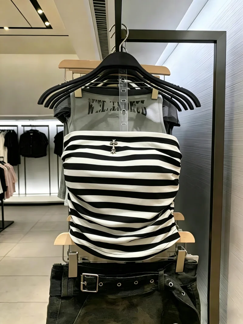 

Summer Slimming Stripe Color Block Tube Top Vest Women's Fashionable Spicy Self-Keeping Style Silk Blend Casual Wear