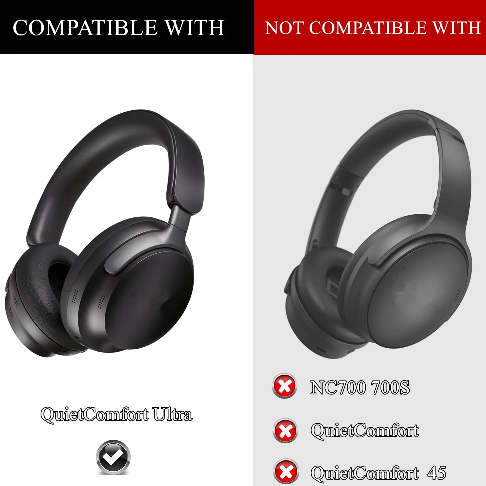 Wymienne nauszniki QC Ultra kompatybilne ze słuchawkami Bose QuietComfort Ultra, poduszki nauszników z bardziej miękkiej skóry proteinowej — zdjęcie produktu 2