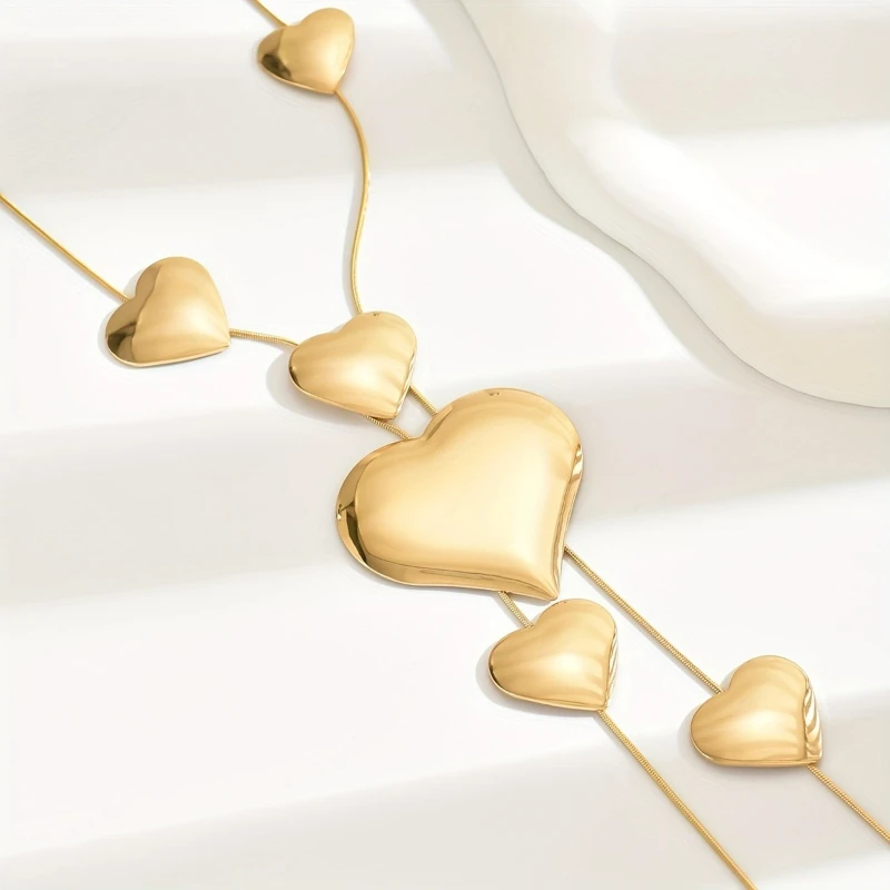Minimally Designed Heart-shaped Tassel Necklace Gold Color Women's Jewelry Elegant and Fashionable Holiday Accessories