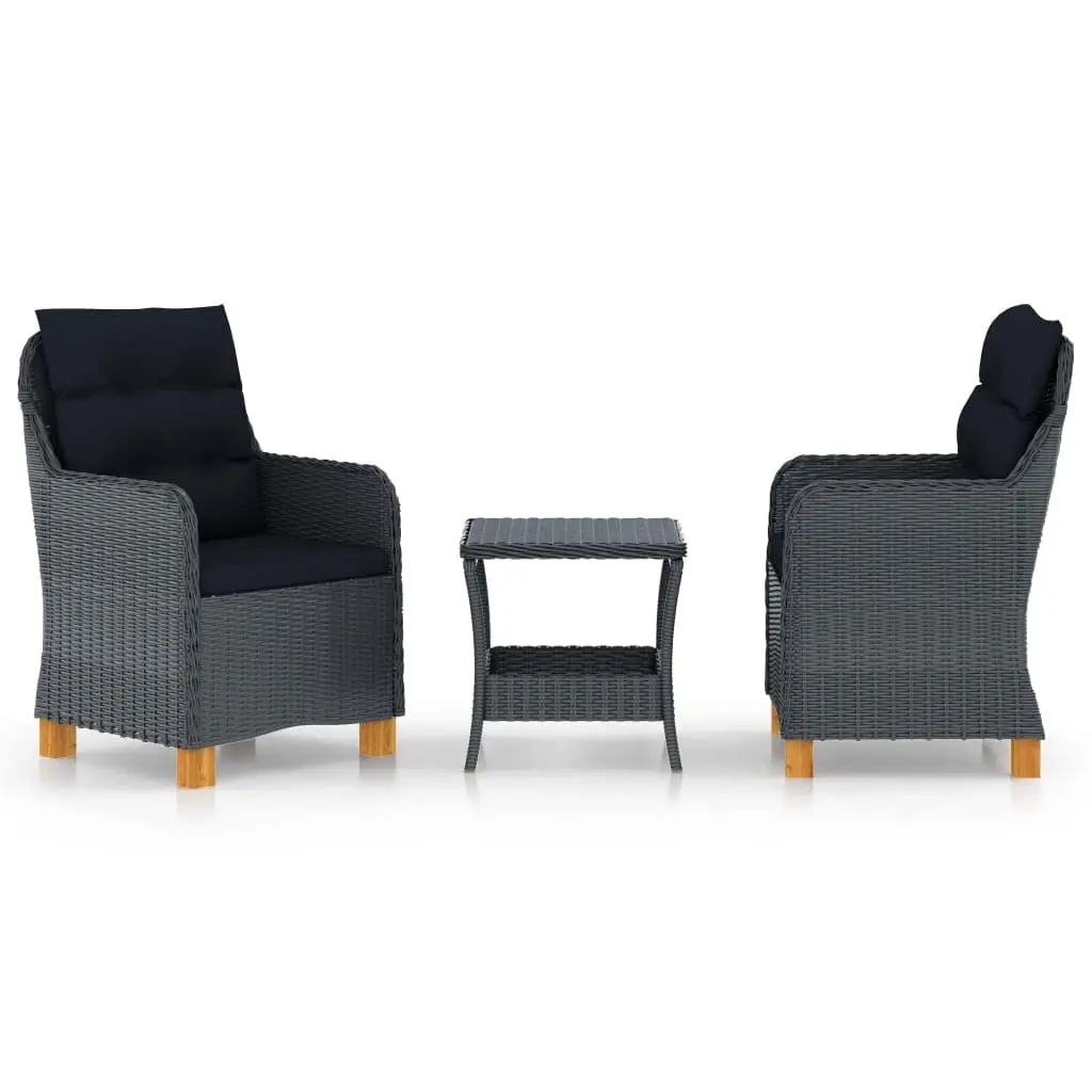 3 Piece Poly Rattan Patio Lounge Set with Cushions, Outdoor Garden Table & Sofa Seat, Home Cafe Furniture, Dark Gray, Customized
