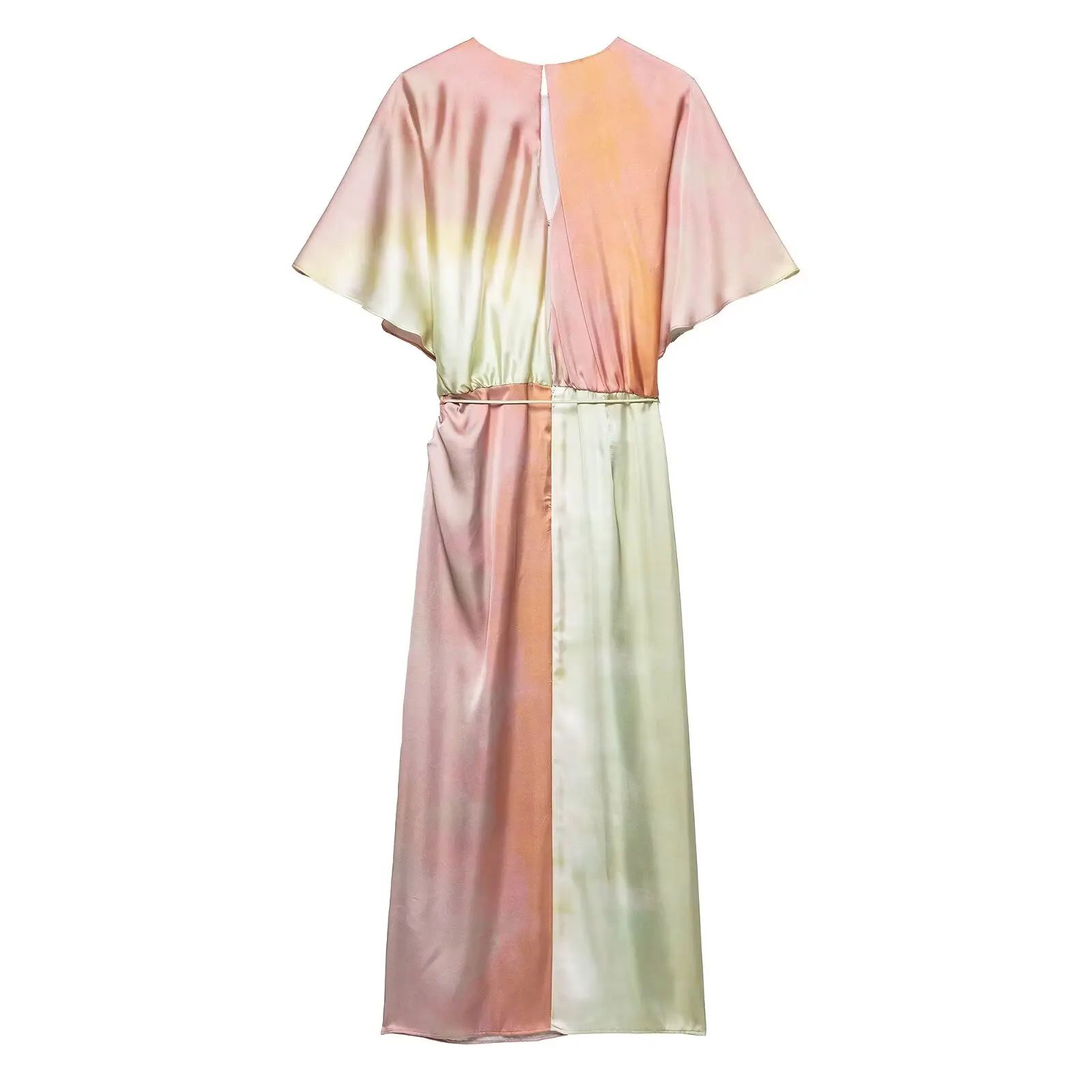 Woman Fashion Midi Dress Casual Slim Short Sleeve O Neck Midi Long Dresses Short Sleeves String Belt Decoration Vestidos Mujer