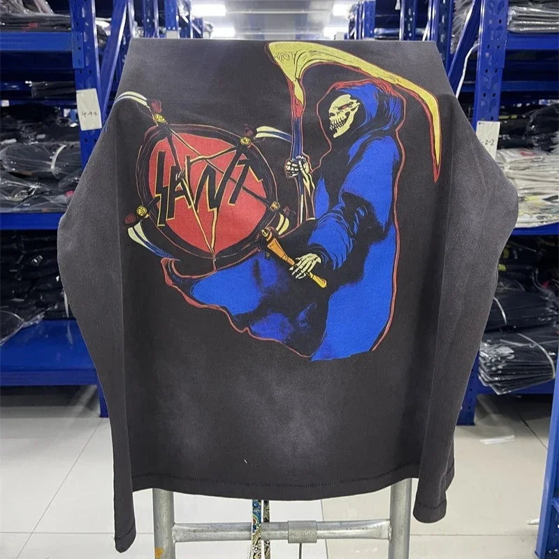 

25SS Saint Michael футболки в стиле хип-хоп для мужчин и женщин 1:1, высококачественная потертая черная уличная футболка большого размера, футболки