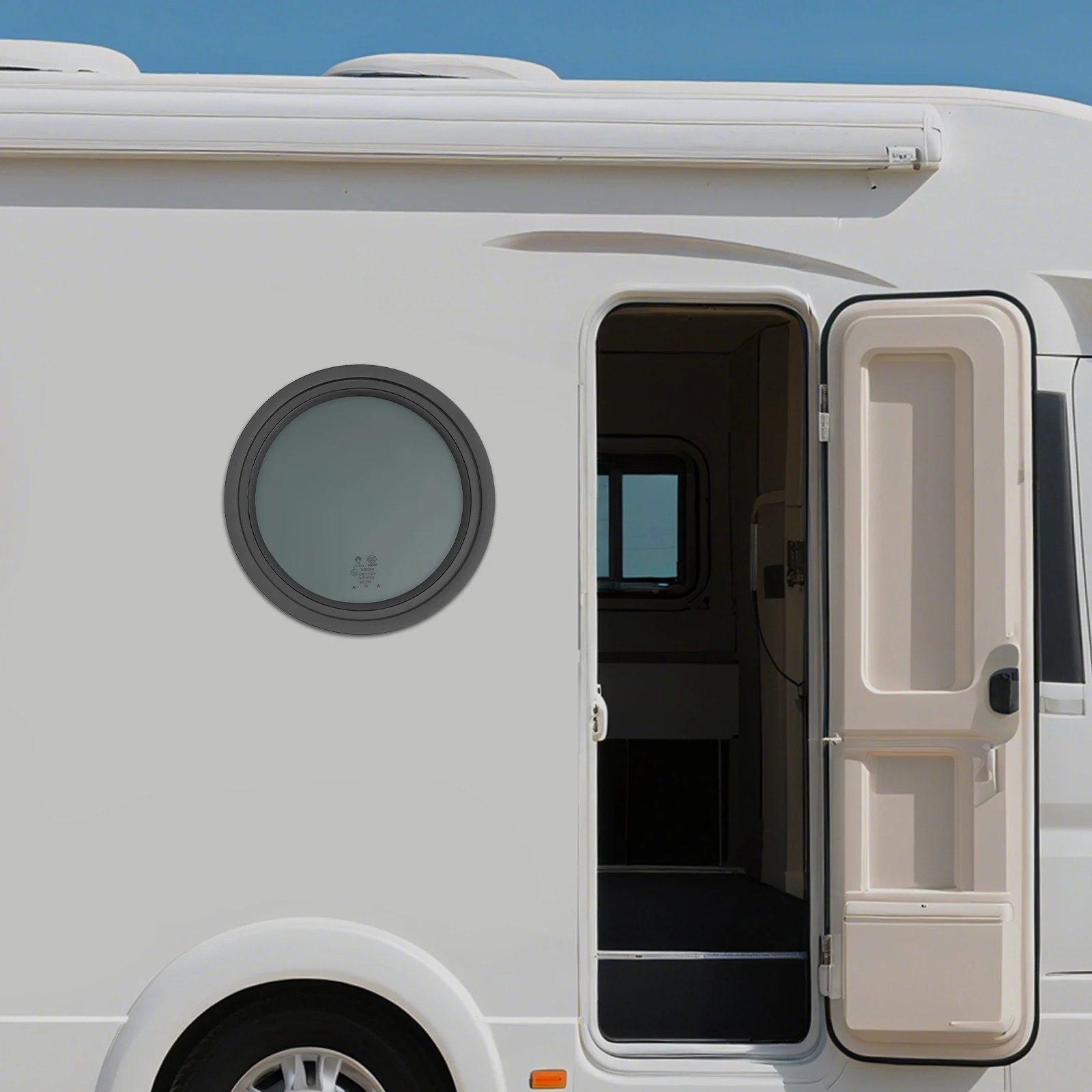 

RV Round Window, RV Trailer Window, Fixed 13in Smoked Tempered Glass Window, For Camper, Motorhome, Travel Trailer, Privacy Tint, Sunproof, Weather Resistant, Black Mount Ring, Quick Installation, Crack Resistant, Interior Upgrade Parts