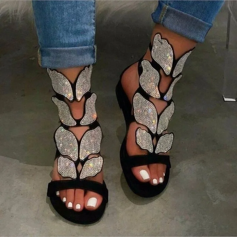 2024 Summer Fashion Sandals for Women Plus Size Butterfly Crystal Gladiator Sandals Comfortable Open Toe Shoes Woman Sandalias