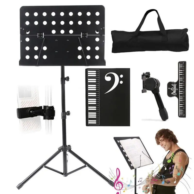 Music Stand For Guitar Players Metal Adjustable Music Holder Tall Stand Portable Foldable Music Stand With Bag Set 35-55 Inch