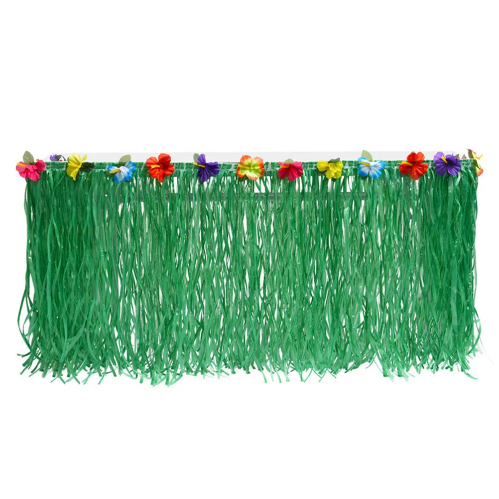 

1Set Green Hawaiian Table Skirt Set Party Table Skirt for Luau Celebration Desktop Decor Monstera Runner