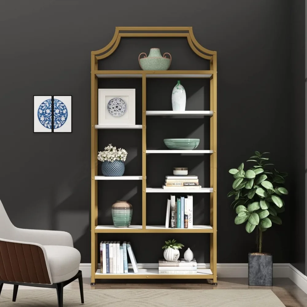 رف كتب ذو 8 أرفف مفتوحة، خزانة كتب Lux Etagere مقاس 70.87 بوصة ارتفاع × 31.5 بوصة، عرض تخزين طويل، حافظة كتب مفتوحة حديثة لغرفة النوم، Home O #3