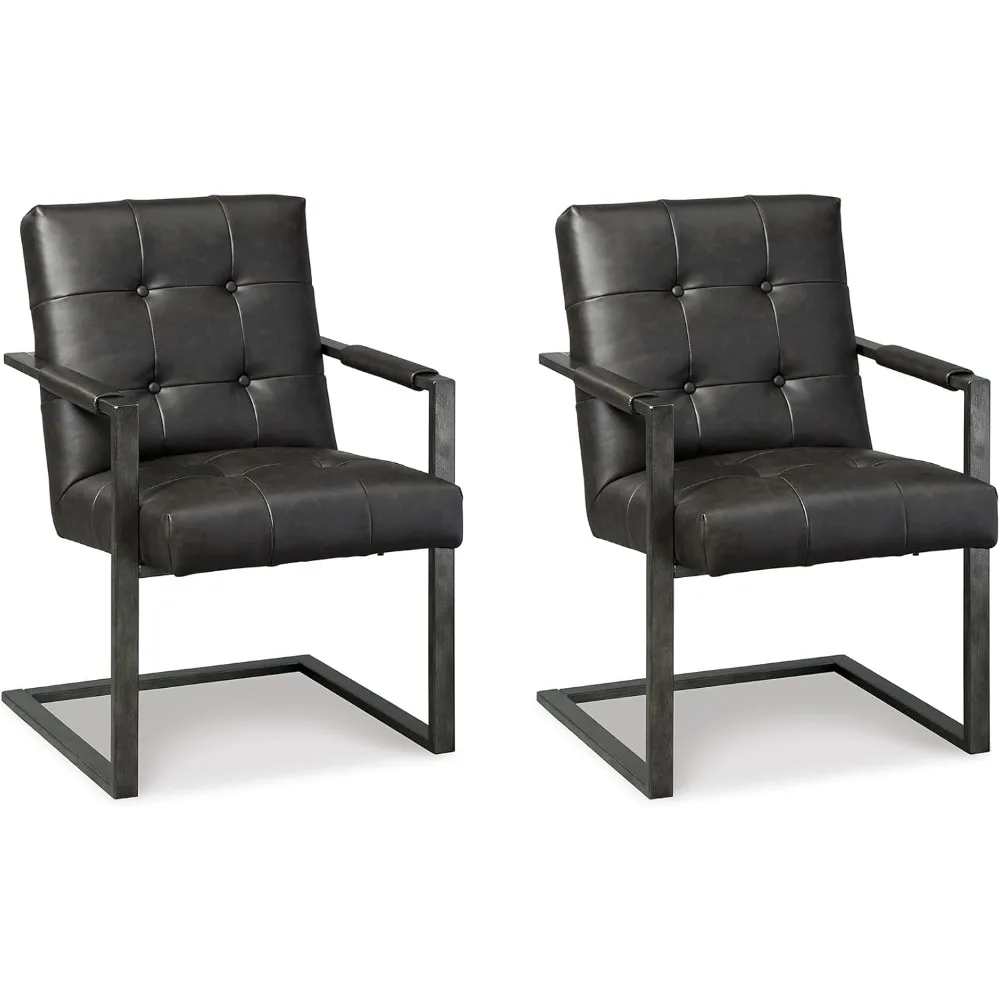 

Pair of Dark Gray Urban Style Faux Leather Desk Chairs for Home Office