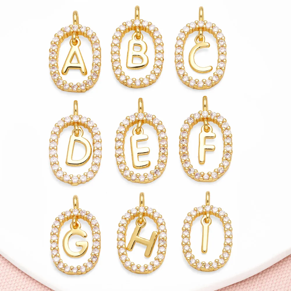 OCESRIO White Crystal Oval 26 Letters Pendant for Necklaces Copper Initial Name Alphabet Jewelry Making Supplies pdtb769