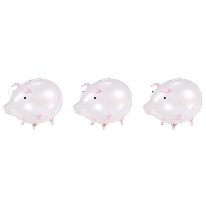 3X Pig Piggy Bank Money Boxes Coin Saving Box Cute Transparent Glass Souvenir Birthday Gift For Children Kids-Pink