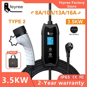 Feyree EV chargeur Portable Type2/GB/T connecteur 16A 1 Phase 3.5KW Type1 3.5m Station de recharge murale pour véhicule électrique